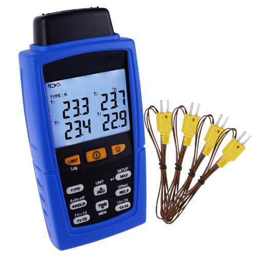 4-Channel Digital Thermocouple Thermometer Data Logger with Multi-Type Inputs - Acoustic Testing Pro